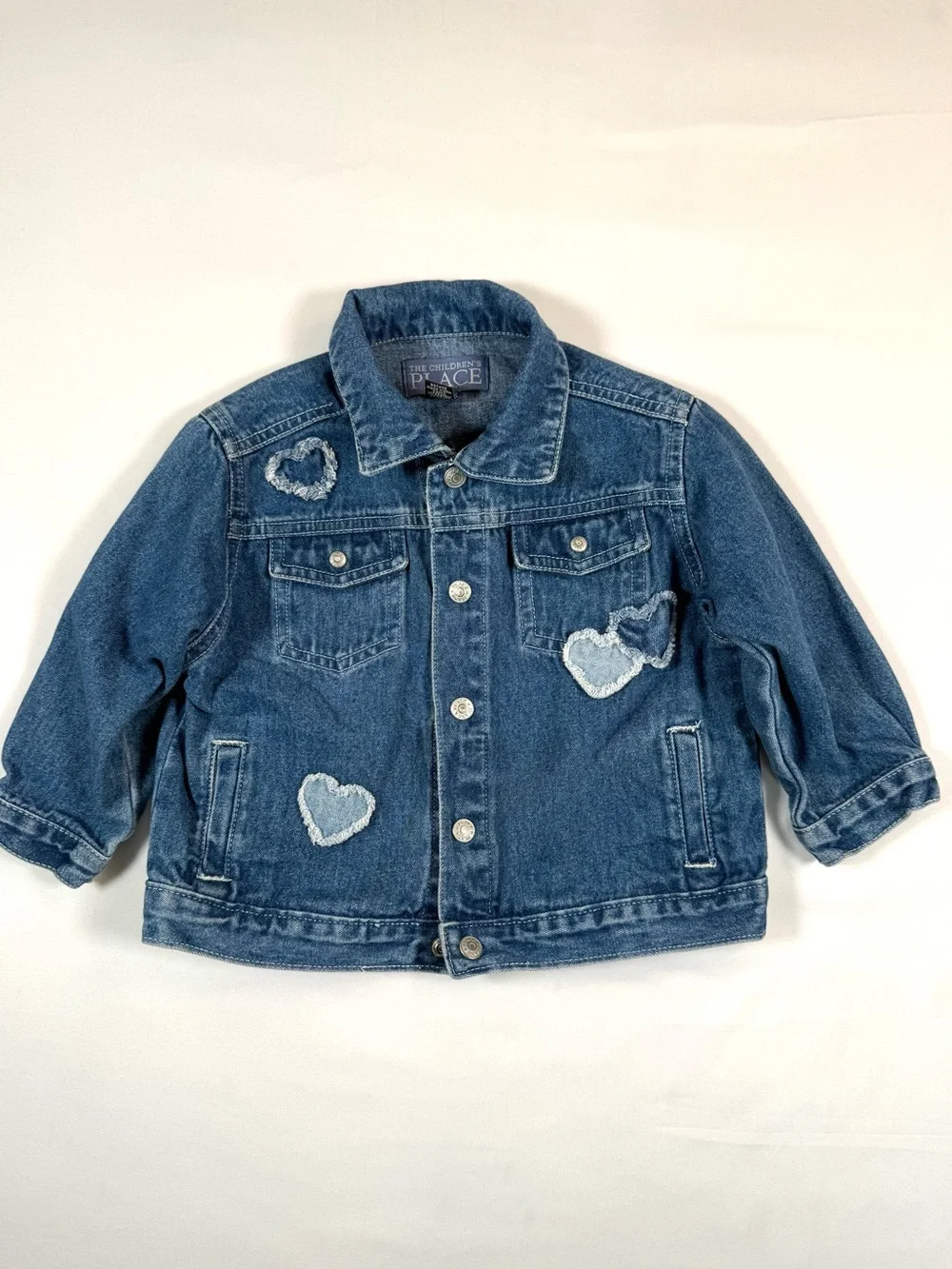 VINTAGE THE CHILDRENS PLACE Y2K Denim Jacket‎ 18m Heart Patch Trucker Coquette